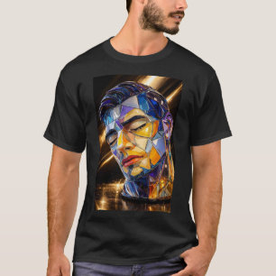 Geometric Glass Portrait – Modern Abstract Male T-Shirt