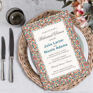 Geometric Glittering Metallic Rehearsal Dinner Invitation
