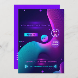 Geometric Glow in the Dark Neon Birthday Party Invitation