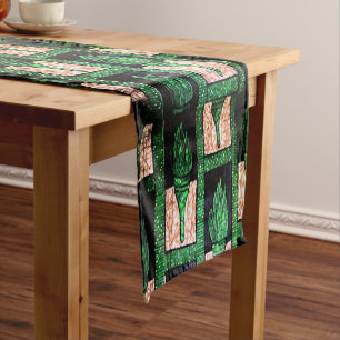 Geometric Gold and Green Pattern” Short Table Runner