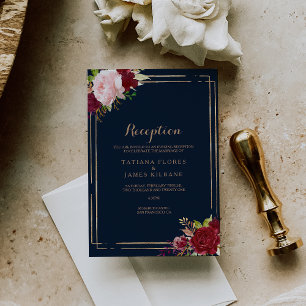 Geometric Gold and Red Wedding Reception Card