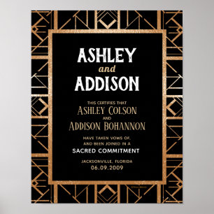 Geometric gold black Alterna Wedding Certificate Poster