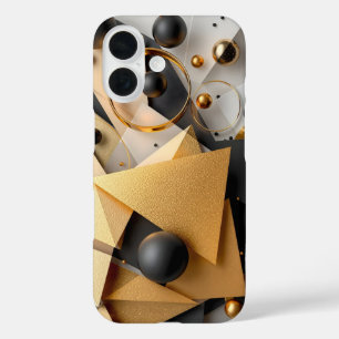 Geometric Gold & Black Elegance iPhone 16 Case