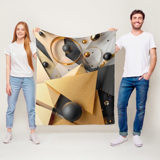 Geometric Gold & Black Elegance Fleece Blanket (In Situ)