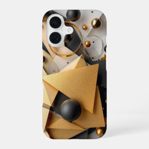 Geometric Gold & Black Elegance iPhone 16 Case