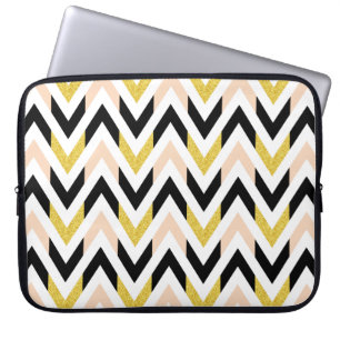 Geometric Gold, Black, White, Peachy Pink Pattern Laptop Sleeve