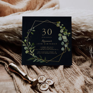 Geometric Gold Blue Green 30th Birthday Party Invitation