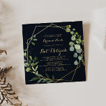 Geometric Gold Blue Green Calligraphy Bat Mitzvah Invitation<br><div class="desc">This geometric gold blue green calligraphy bat mitzvah invitation is perfect for a simple bat mitzvah. The design features hand-painted beautiful green leaves in a dark blue background,  adorning a gold geometric frame.</div>