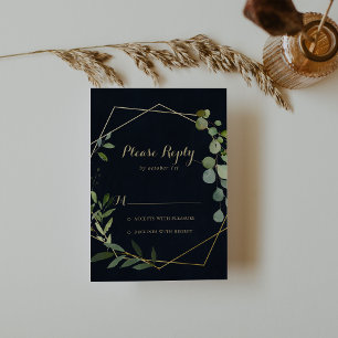 Geometric Gold Blue Green Calligraphy RSVP Card