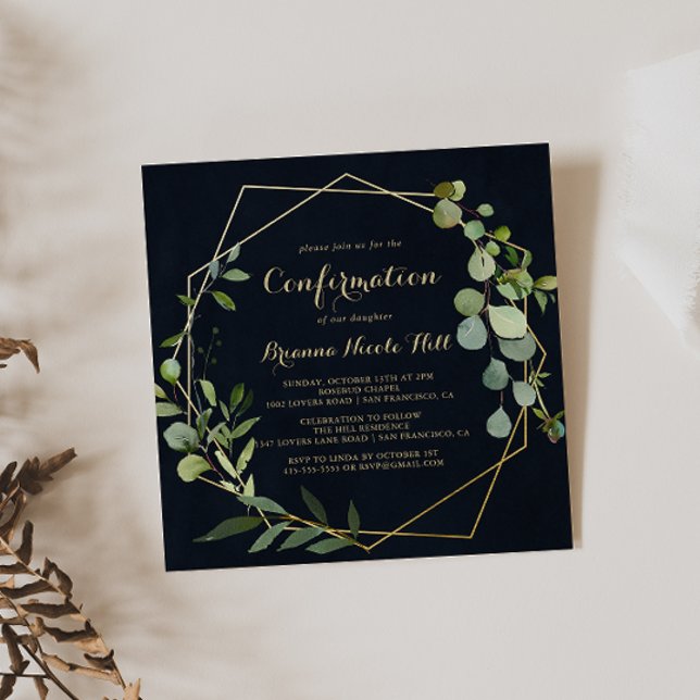 Geometric Gold Blue Green Confirmation  Invitation (Creator Uploaded)