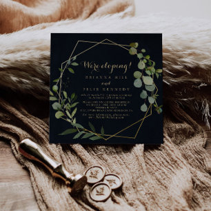 Geometric Gold Blue Green Elopement Reception Invitation