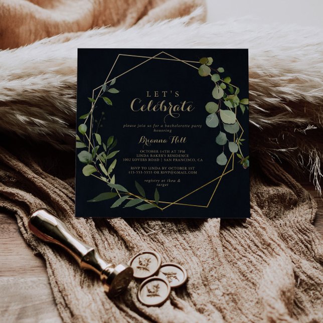 Geometric Gold Blue Green Let's Celebrate Party Invitation (Creator Uploaded)