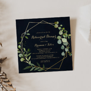 Geometric Gold Blue Green Rehearsal Dinner  Invitation