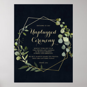 Geometric Gold Blue Green Unplugged Ceremony Sign