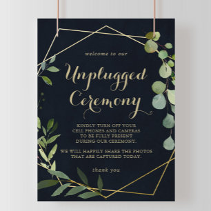 Geometric Gold Blue Green Unplugged Ceremony Sign