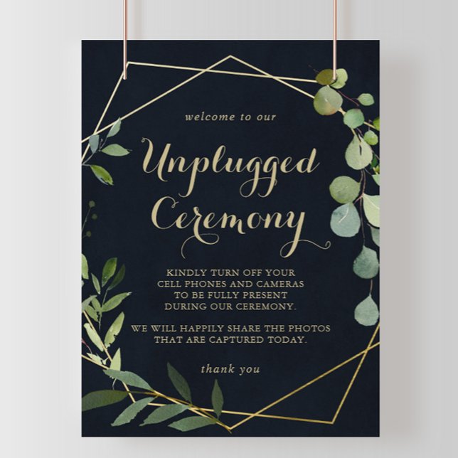 Geometric Gold Blue Green Unplugged Ceremony Sign (Creator Uploaded)