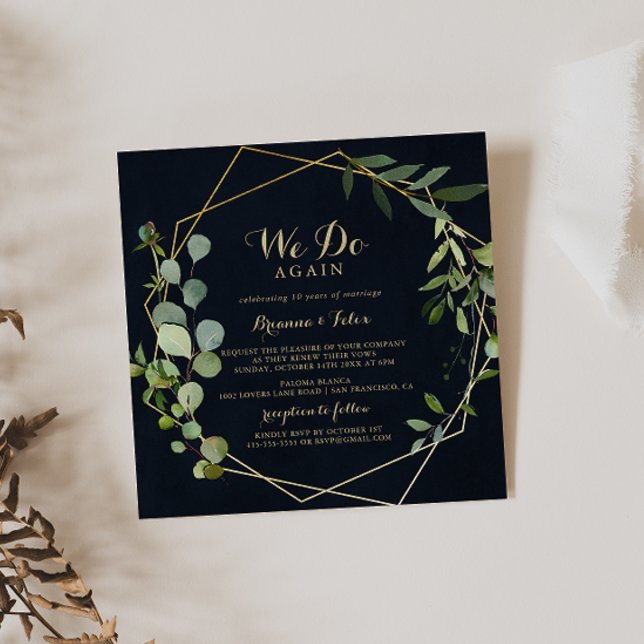 Geometric Gold Blue Green We Do Again Vow Renewal  Invitation (Creator Uploaded)