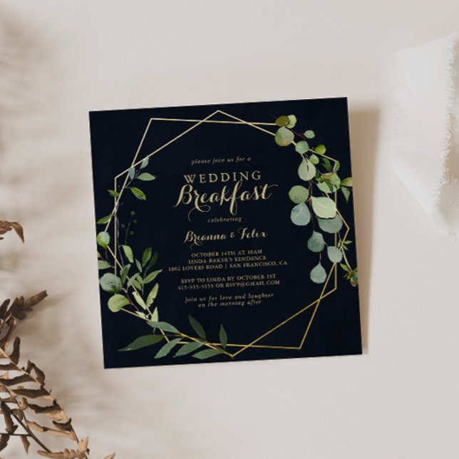 Geometric Gold Blue Green Wedding Breakfast  Invitation (Creator Uploaded)