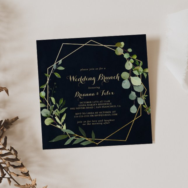 Geometric Gold Blue Green Wedding Brunch Invitation (Creator Uploaded)