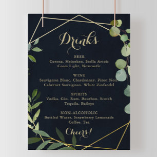 Geometric Gold Blue Green Wedding Drinks Menu Sign