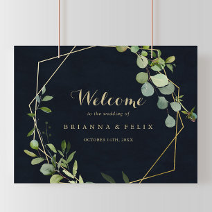 Geometric Gold Blue Green Wedding Welcome Sign