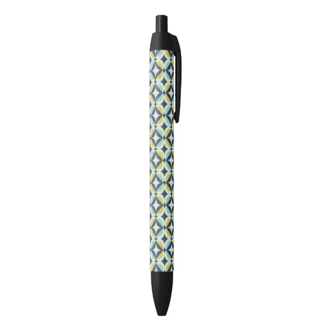 Geometric Gold & Blue Pattern Black Ink Pen (Bottom (Vertical))