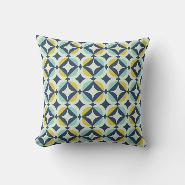 Geometric Gold & Blue Pattern Cushion (Front)