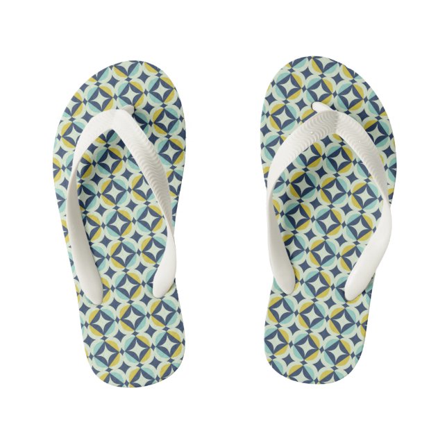 Geometric Gold & Blue Pattern Kid's Thongs (Footbed)