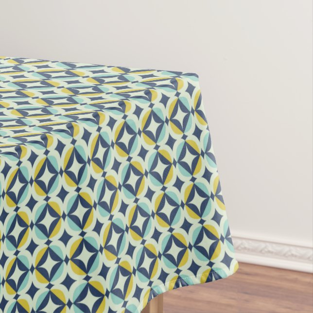 Geometric Gold & Blue Pattern Tablecloth (In Situ)