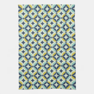 Geometric Gold & Blue Pattern Tea Towel