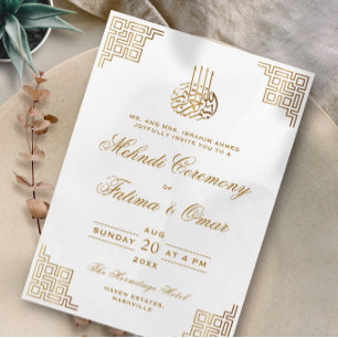 Geometric Gold Border Islamic Mehndi Ceremony Invitation