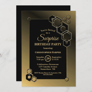 Geometric Gold Border Surprise Birthday Invitation