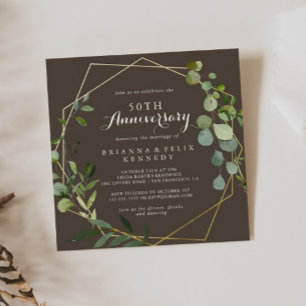 Geometric Gold Brown 50th Wedding Anniversary  Invitation