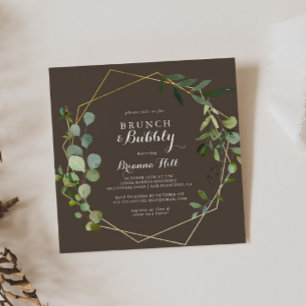 Geometric Gold Brown Brunch Bubbly Bridal Shower Invitation