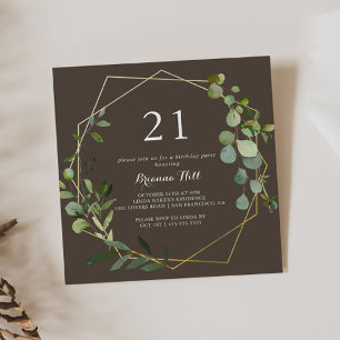 Geometric Gold Brown Green  21st Birthday Party Invitation