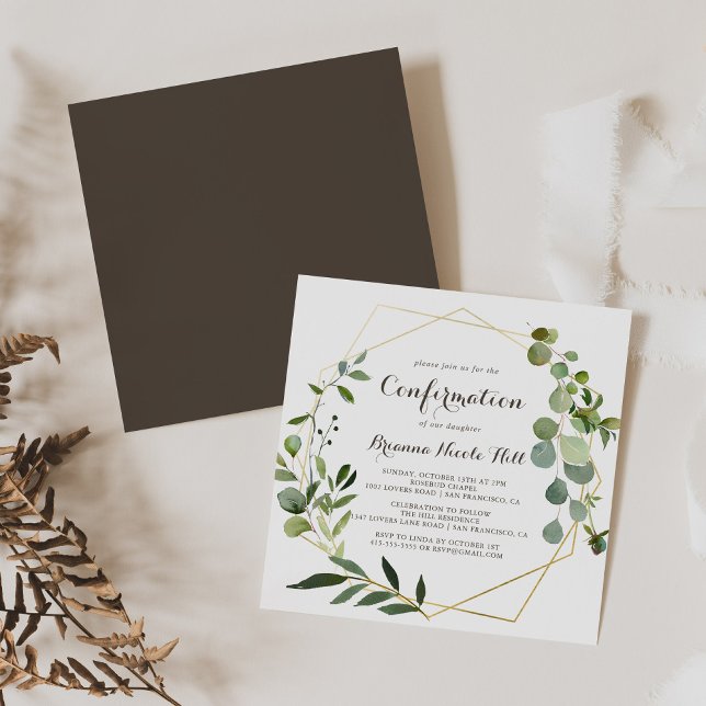 Geometric Gold Brown Green Confirmation  Invitation (Creator Uploaded)