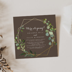 Geometric Gold Brown Green Elopement Reception  Invitation
