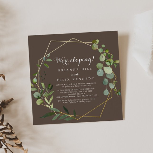 Geometric Gold Brown Green Elopement Reception  Invitation (Creator Uploaded)