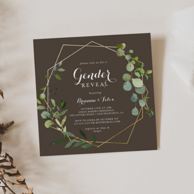 Geometric Gold Brown Green Gender Reveal Party  Invitation (Creator Uploaded)