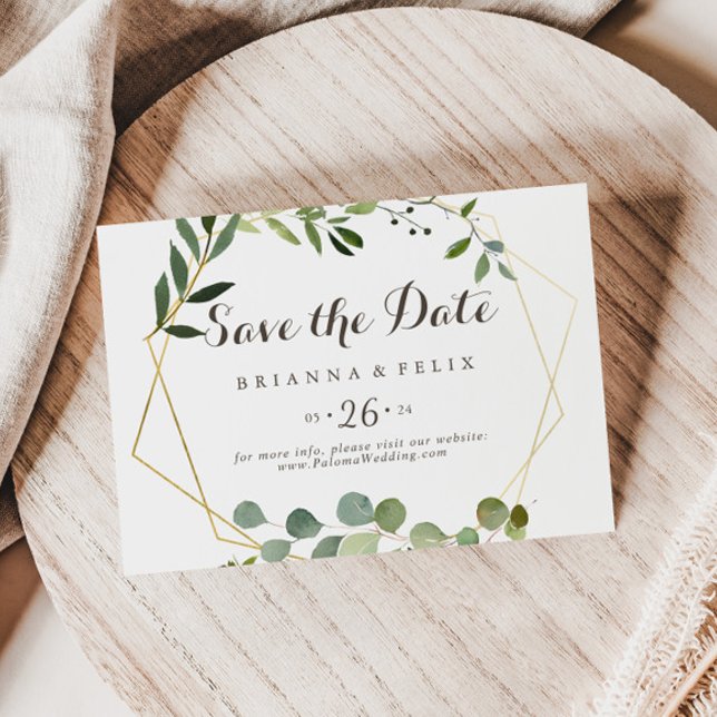 Geometric Gold Brown Green Horizontal Wedding  Save The Date (Creator Uploaded)