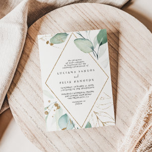 Geometric Gold Eucalyptus Diamond Wedding  Invitation