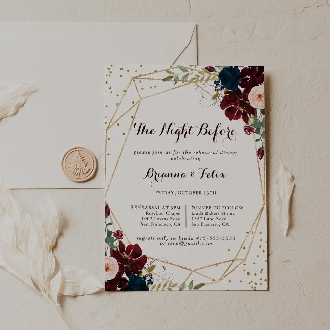Geometric Gold Fall Night Before Rehearsal Dinner Invitation (Creator Uploaded)