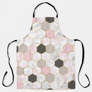 Geometric gold foil, marble hexagon pattern. apron