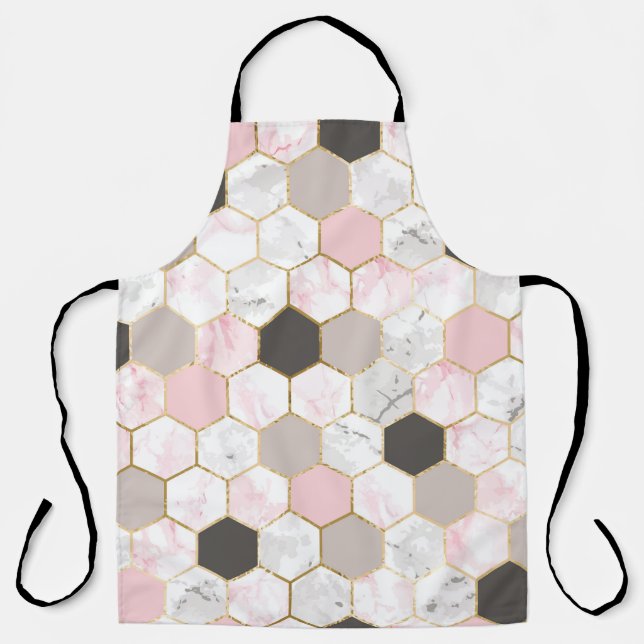 Geometric gold foil, marble hexagon pattern. apron (Front)