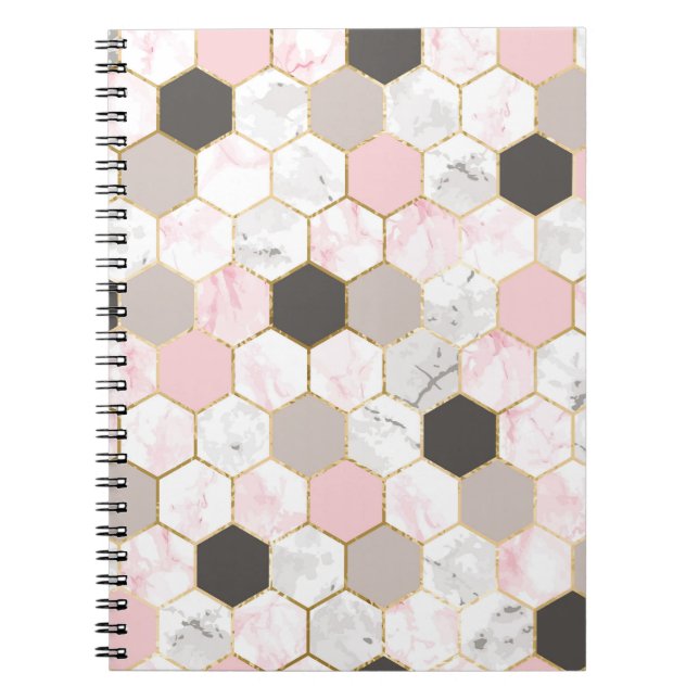 Geometric gold foil, marble hexagon pattern. notebook (Front)