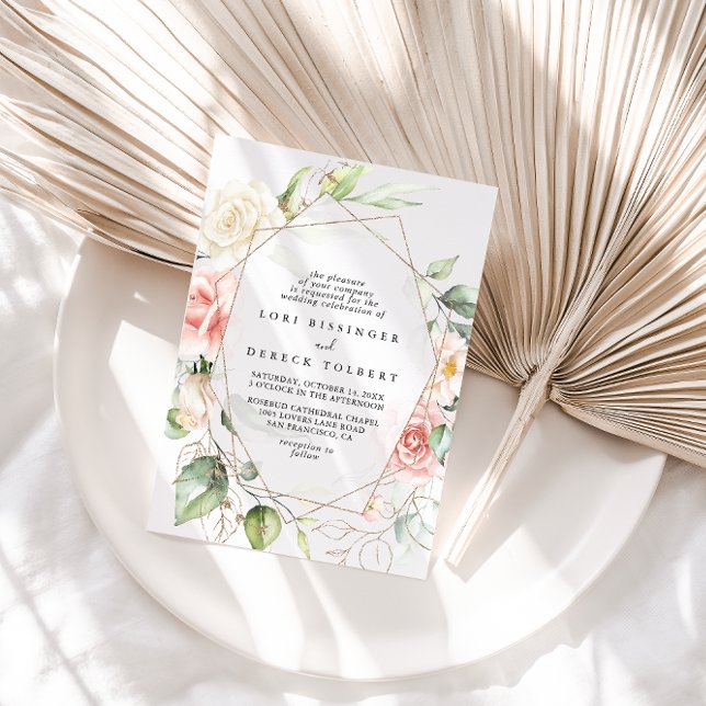 Geometric Gold Foliage Floral Diamond Wedding Invitation (Creator Uploaded)