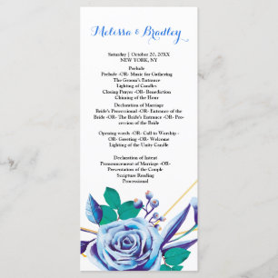 Geometric Gold Frame blue flora ceremony Program