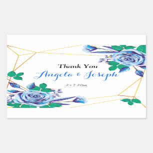 Geometric Gold Frame blue Floral round sticker
