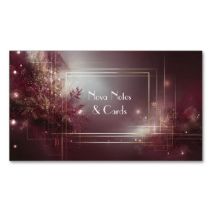 Geometric Gold Frame Burgundy Floral Abstract Magnetic Business Card