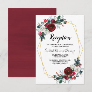 Geometric Gold Frame Burgundy Winter Flowers Invitation